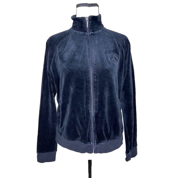Lauren Ralph Lauren Active Black Velour Jacket Y2k Full Zip Crest Logo Women M - Picture 1 of 10
